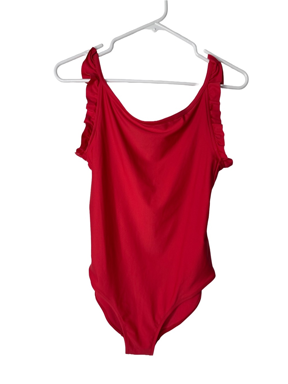 AERIE Coral Pink Red Ruffle Coquette One-Piece Swimsuit Bathing Suit Small Long